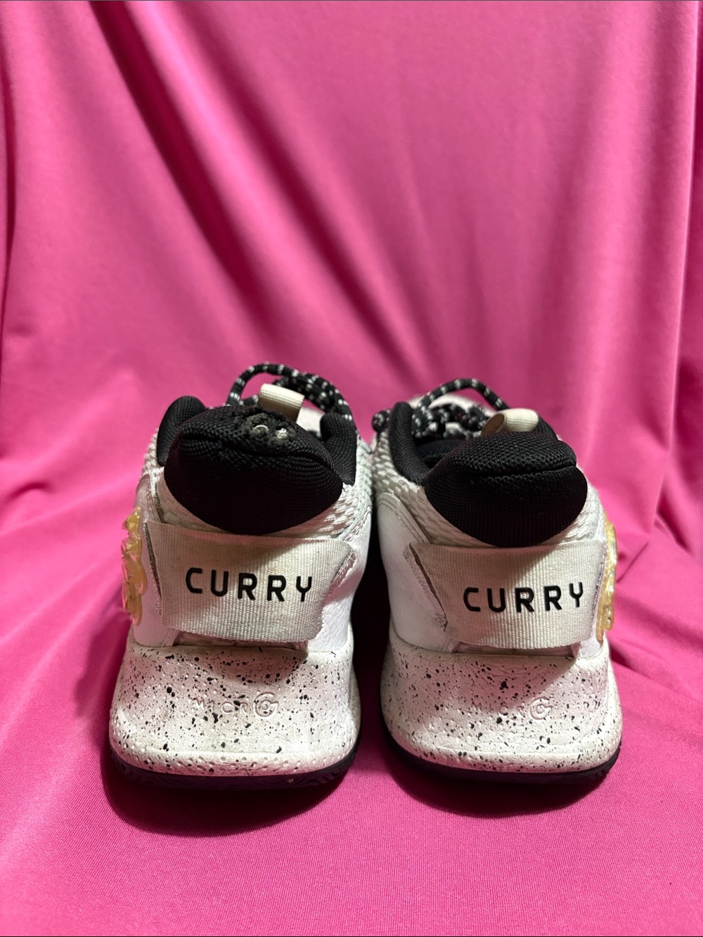 Under Armour Kids' White and Black 'Curry' Sneakers with Gold Accent